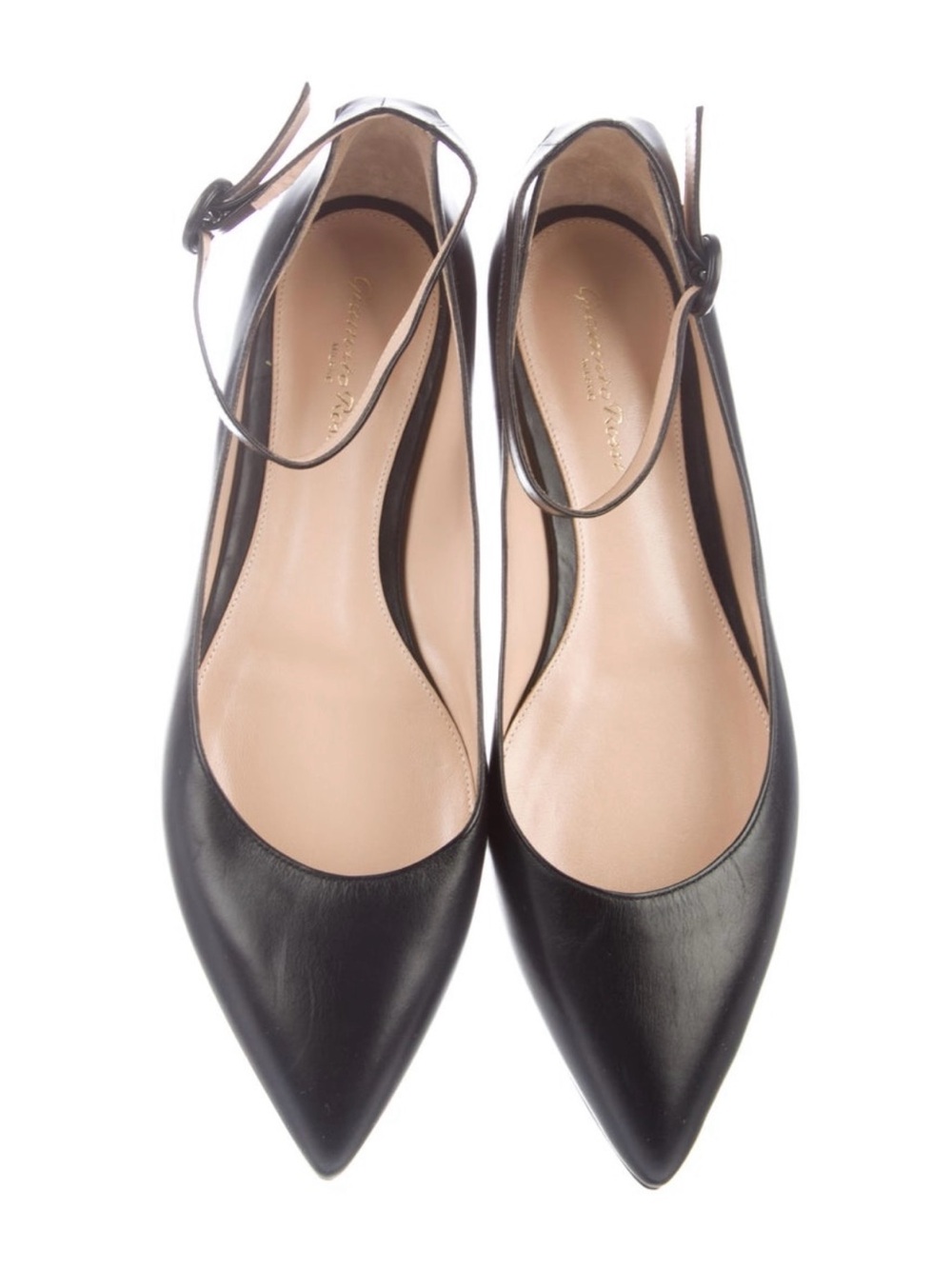 NEW GIANVITO ROSSI BLACK LEATHER ANKLE STRAP BALLET FLATS AUDREY 40 10 RARE!
